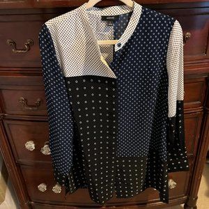 Alfani Mixed Polka Dot Color Block Lightweight Button Front Tunic - Size S
